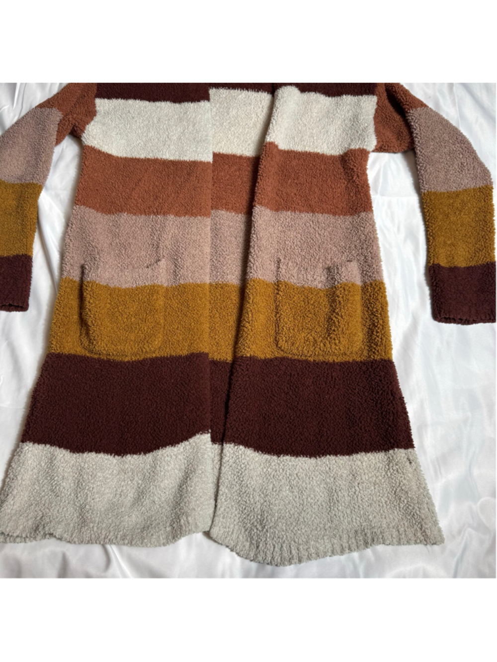 Women's Pink Rose Striped Cardigan Sweater Medium Brown Beige - Picture 2 of 7